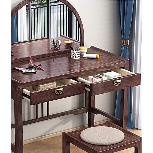 JRZTC Tocadores Resistentes y duraderos, Juego de tocador de Madera Maciza Retro clásico, Muebles de Dormitorio de Escritorio de Maquillaje, tocador con Taburete