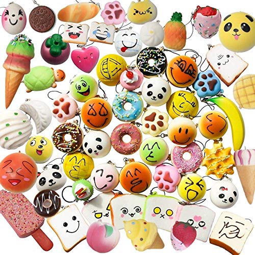 Juguetes Squishy de Hinchado Lento Paquete Surtido de 20 Squishies: Kawaii de Comida Gigante Bollo Pan Donuts Panda Suaves y Blandos Jumbo Medio y Mini - Amuletos de Móvil Llavero Correa