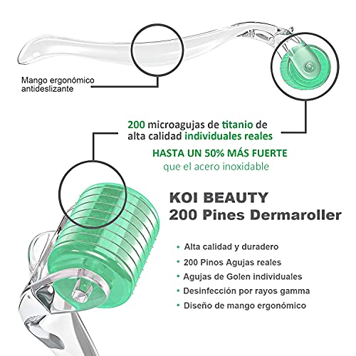 KoiBeauty Dermaroller 1.5mm 200 Pines Derma Microneedle Roller Crecimiento del cabello Arrugas Cicatrices de acné Piel con Cara Bodyrollers