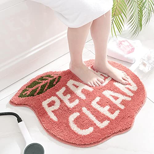 Kuashidai Alfombrilla de baño Antideslizante melocotón durazno Lujoso Alfombra Lindo Historieta melocotón Peludo Felpudo Suave cómodo baño Ducha Agua Absorbente Alfombra