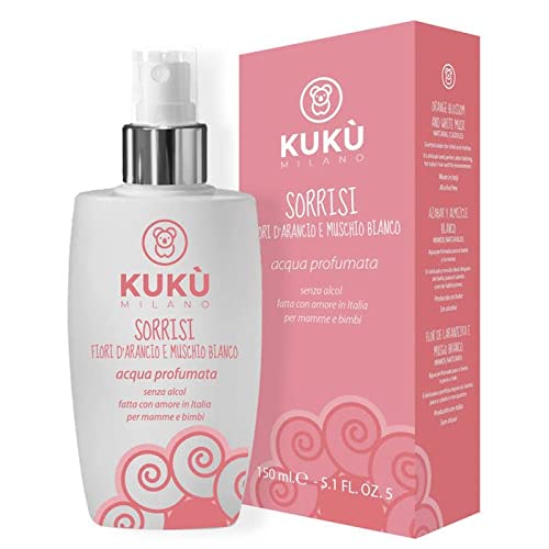 KUKÙ MILANO - Sorrisi - Agua perfumada de 150 ml para niño y madre, sin alcohol, fabricado en Italia - Flores de naranja y almizcle blanco