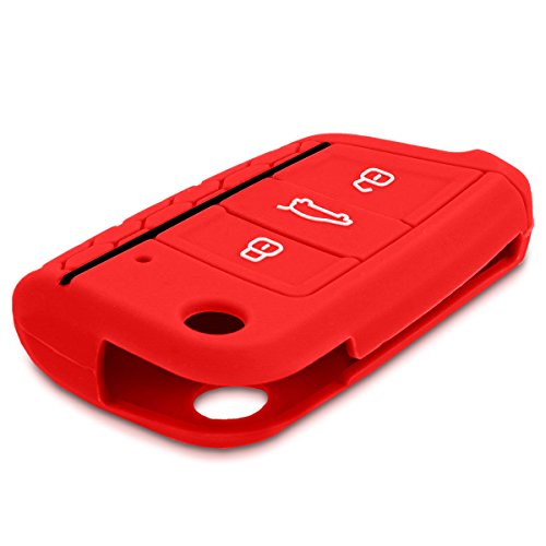 kwmobile Carcasa Compatible con VW Golf 7 MK7 Llave de Coche de 3 Botones - Funda Protectora de Silicona - Cover Flexible en Blanco/Rojo