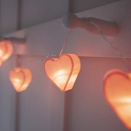 Lights4fun - Cadena de Luces a Pilas con 10 LED Blanco Cálido con Corazones de Papel Rosa