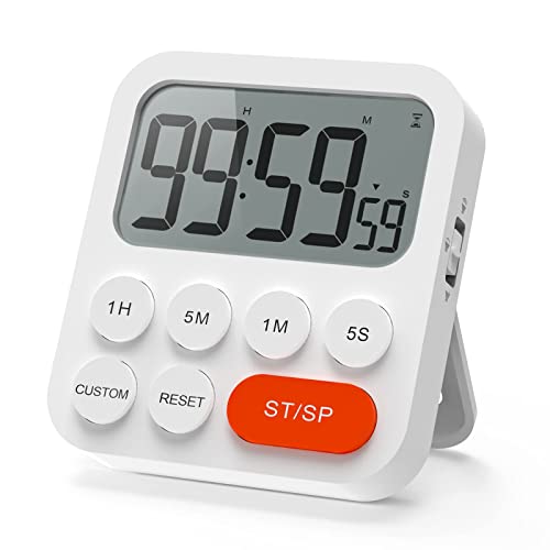 LIORQUE Temporizador de Cocina Digital Temporizador Multifunción con Función de Reloj, Ajuste Rapido, 3 Niveles de Volumen, Respaldo Magnético, Soporte Plegable (1 Pieza)