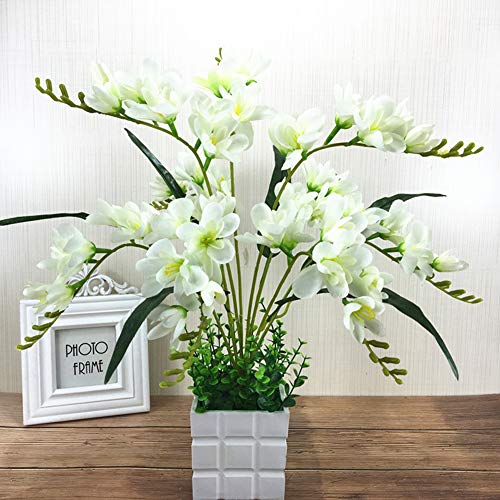 LIZHOUMIL Flores artificiales de freesia artificiales con 9 sucursos, para decoración de habitaciones, balcones, decoración falsa para casa, jardín, ventana, decoración de color blanco