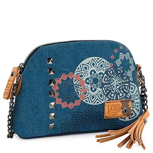 Lois - Bolso de Mujer Bandolera Ajustable de Lona y Piel Sintética PU Ideal para Uso Diario, Asa con Cadena y Correa Ajustables 310579, Color Azul