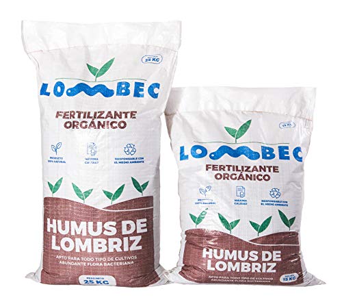 LOMBEC Humus de Lombriz, Saco 25Kg (42L). Fertilizante orgánico, vermicompost 100% Natural. ABONO ecológico Apto para Cualquier Cultivo. Ideal para huertos urbanos. … (25)