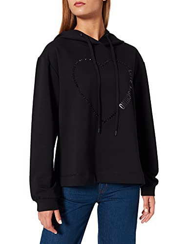 Love Moschino Long Sleeved Sweatshirt with Adjustable Drawstring Hood,Ribbed Cuffs and Stitching Along The Bottom Sudadera, Negro, 38 para Mujer