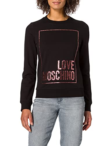 Love Moschino Sudadera de Forro Polar de algodón Suave y elástico, Ajustada, de Manga Larga y Cuello Redondo, Negro, 50 para Mujer