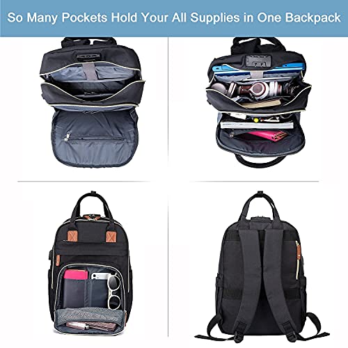 LOVEVOOK Mochila Mujer Antirrobo con Candado Codificado, 15,6 Pulgadas Mochila Portatil,Mochila Mujer Grande con Puerto de Carga USB,Mochila Para Universidad Viajes Trabajo Negocios Profesora, Negro