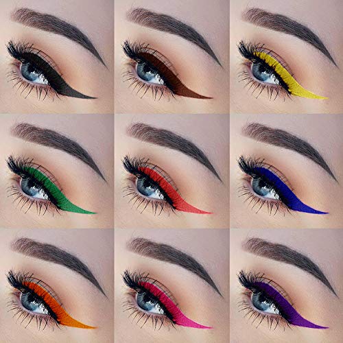 Lucoss Eyeliner Liquido Colores - Delineador de Ojos de Colores - Lapiz de Ojos Waterproof Resistente al Agua 12 Colores Negro Verde Amarillo Rosa Morado Azul