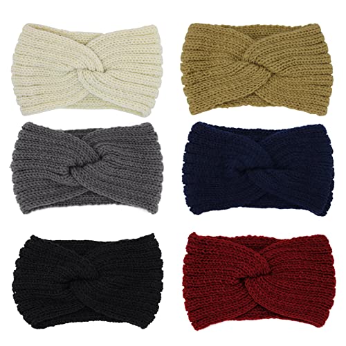 Makone 6 Piezas Diadema tejida de invierno ,diadema de turbante de ganchillo, diadema trenzada,Mujer Invierno Diadema Cabeza Anchas Cabello Turbante Banda Accesorio Pelo