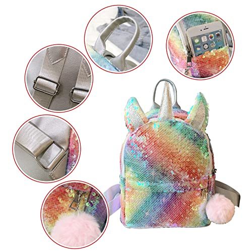 MCB2CT Mochila Unicornio, Mochila Escolar para Niñas Infantiles, Linda Bolsa de Moda con Lentejuelas Brillantes para Colegio Viaje Deporte, Regalo Para San Valentín Cumpleaños Aniversario Navidad