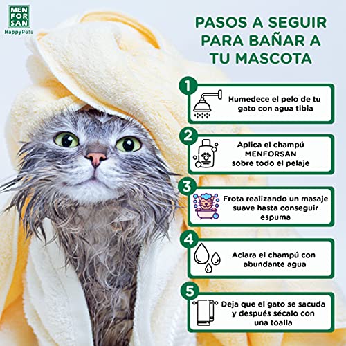 MENFORSAN Pack Higiene y Belleza para Gatos Menforsan, Champú Muy Suave Gatos 300ml, Colonia Fresa para Gatos 125ml, Champú en Espuma para Perros y Gatos 200ml, Rico Aroma a Fresa