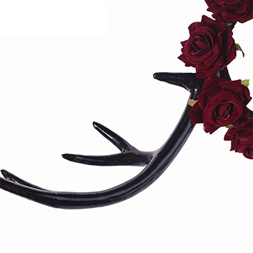 MINGMIN-DZ Decoraciones de Hallowween Halloween Forest Elk Largo asta de asta Velvet Rose Flower Guirnalda Hoop Hoop Casquerade Partido Christmas Tocado Decoraciones de césped (Color : Red)