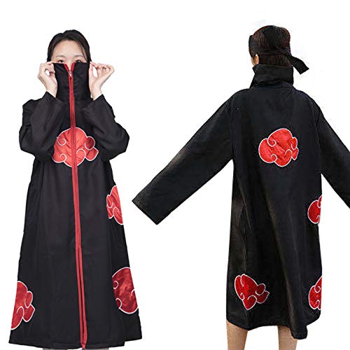 Noe 4 Piezas Set Disfraz de Itachi Uchiha (Akatsuki) Cosplay Capa Larga de Akatsuki Diadema de Leaf Village Anillo de Akatsuki y Collar (XL)