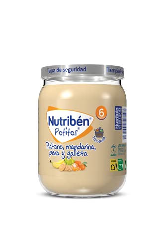 Nutribén Potitos pack Merienda, Introducción al Plátano, Mandarina, Pera y Galletas , Desde los 4 meses, 3 bipacks (6 x 190gr)