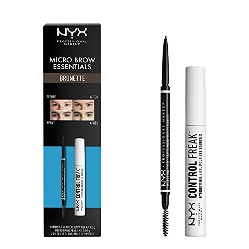 NYX Professional Makeup Kit Dúo Brow Essentials Micro Brow Pencil & Control Freak Clear Brow Gel, Tono: Brunette