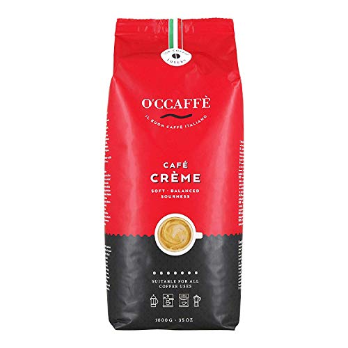 O'CCAFFE' – Café Crème | 1 kg de granos enteros | café crema bajo en acidez y aromático | tostado extra lento de tambor de un negocio familiar italiano