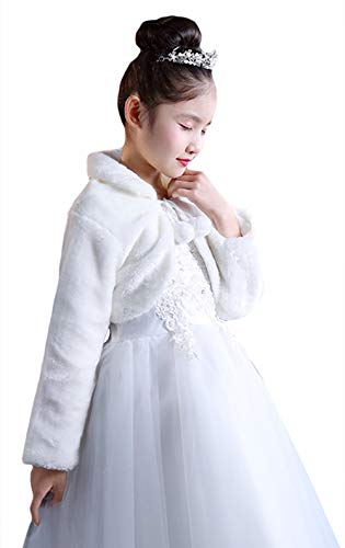 Ommda Princesa de Niña Cárdigan Chal de Piel Sintética Chaquetilla de Bolero niña Fiesta de Flor Capa de Princesa Accesorios de Vestido con Manga Larga,Blanco,S (3-5años)