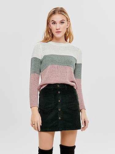 Only Onlgeena L/s Block Pullover Knt Noos suéter, Multicolor (Cloud Dancer Stripes: W. Chinois Green/Rose), 40 (Talla del Fabricante: Medium) para Mujer