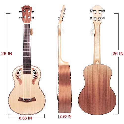 Paisen Tenor Ukulele pequeña de 26 pulgadas Hawaii Spruce Ukuleles con afinador Cuerdas Aquila Bolsa acolchada Capo Juegos completos de accesorios