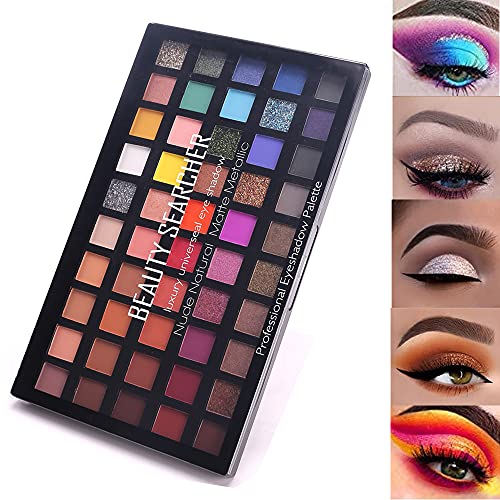 Paleta de maquillaje, 50 colores, pigmentos prensados con brillo mate, sombra de ojos suave, paleta de maquillaje metálica para desnudos de larga duración a prueba de agua