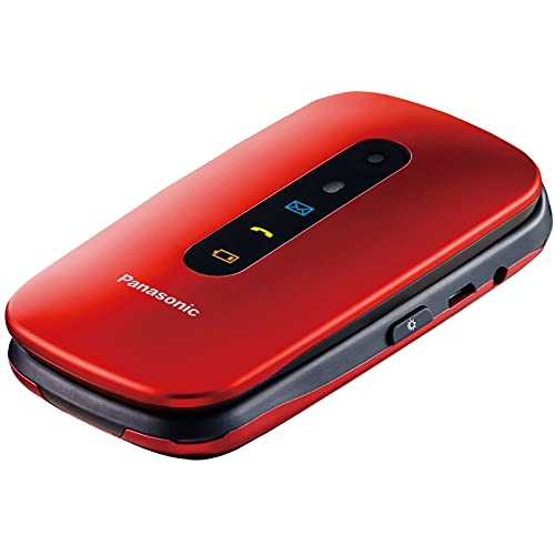 Panasonic KX-TU456EXRE Teléfono Móvil para Mayores (pantalla color TFT 2.4", botón SOS, compatibilidad audífonos, resistente a golpes, Bluetooth, cámara) color rojo