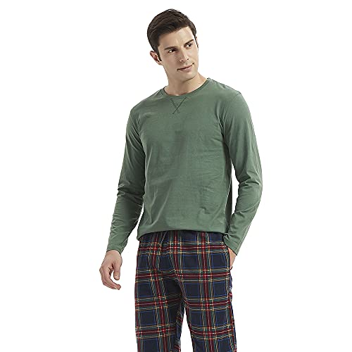 PimpamTex – Pijama Franela de Hombre con Pantalón y Manga Larga, Conjunto de Pijama de Invierno 100% Algodón y Franela para Hombre y Chico (L, Berlín Verde)