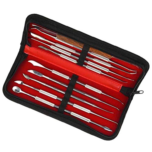 PRETYZOOM Herramientas de talla de cera Escultura Esculpir - Kit de grabado de cera de acero inoxidable espátula de cera talla de cera - Juego de herramientas para uso dental (bolsa negra)