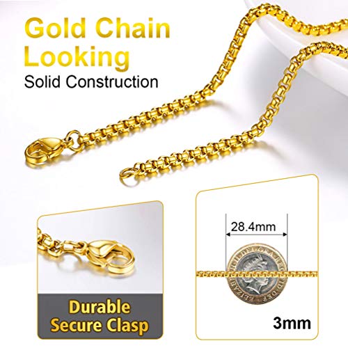 PROSTEEL Chapado en Oro 18 k Cadena de Veneciana Cadena de Caja Box Chain Cadena Fina de Acero Inoxidable Collar Hombre Mujer Hiphop Collar