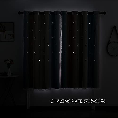 QETUOA Cortinas Opacas Cortinas Estrellas Huecas Doble Capa Arco Iris Degradado Cortinas Opacas Doble Capa para Habitaciones Niños Dormitorios Niñas Y Sala Estar (Púrpura grisáceo,2xW52xL108in)