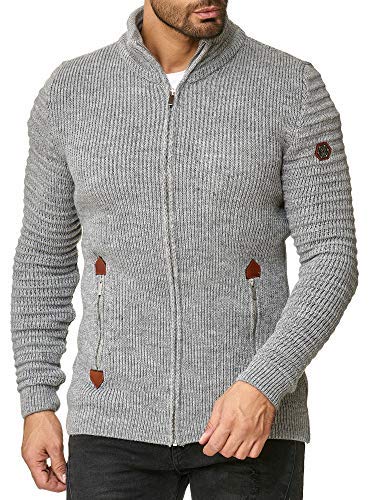 Redbridge Cárdigan de Punto para Hombre Pulóver Jersey con Cremallera y Cuello Alto Basic Luxury Gris S