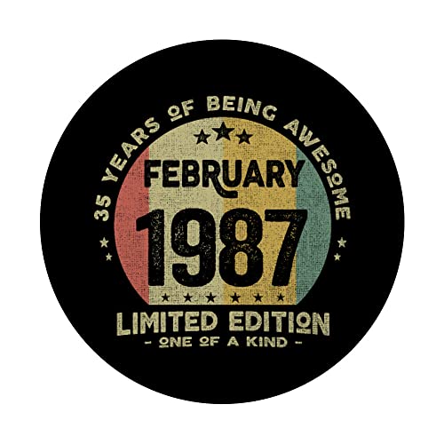 Regalo 35 años Cumpleaños Hombre Mujer - Febrero 1987 PopSockets PopGrip Intercambiable