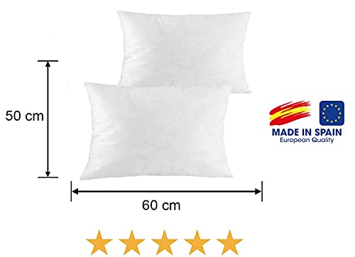 Relleno Cojín 50x60 2 Unidades Antiácaros Extra Densidad, Lavable, Efecto Nube, hipoalergénicos para Rellenos, Cojines de Sofá o Cama, Almohada Fibra Hueca Siliconada