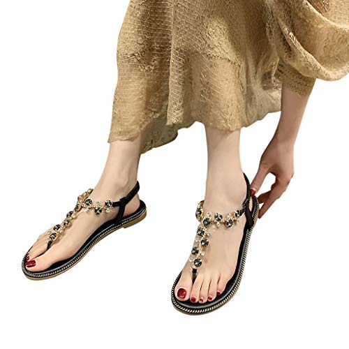 riou Sandalias Chanclas de Plataforma Tacón para Mujer Planas con Strass Sandalias Punta Abierta Antideslizantes Zapatos Romanas Casual Roma Hebilla Zapatillas Diario