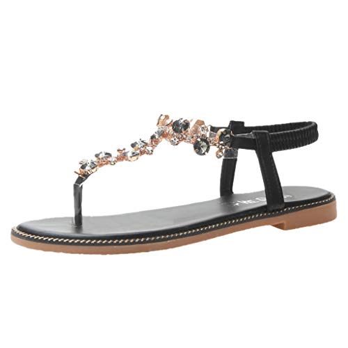 riou Sandalias Chanclas de Plataforma Tacón para Mujer Planas con Strass Sandalias Punta Abierta Antideslizantes Zapatos Romanas Casual Roma Hebilla Zapatillas Diario