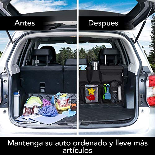 Rovtop Organizador Maletero Coche, Trasero Almacenamiento Bolsa de Malla para Coche con 9 Bolsillos, Correa Ajustable y 3 Cinta de Fijación, Adecuado para SUV, MVP (Negro)