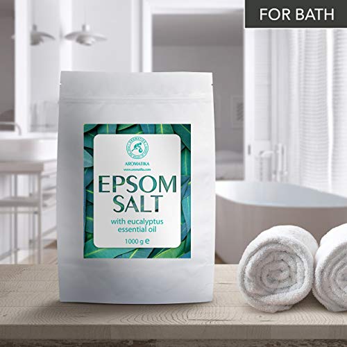 Sal Inglesa de Baño con Aceite Esencial de Eucalipto - 3kg - Sal de Epsom - Cristales de Sulfato de Magnesio para Aliviar el Dolor Muscular - Cuidado de la Piel - Relajación Muscular - Buen Sueño