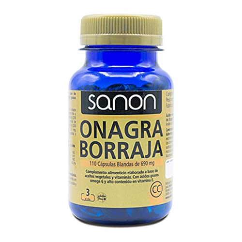 SANON Onagra y Borraja con Omega 6 y Vitamina E, 110 Cápsulas de 690 mg