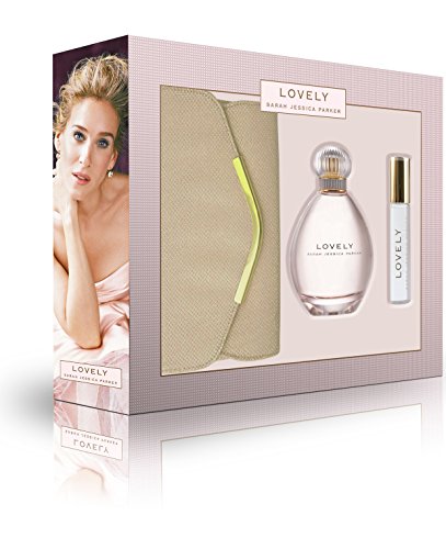 Sarah Jessica Parker Lovely EDP Spray, Rollerball y bolsa de embrague dorada, 100 ml/10 ml