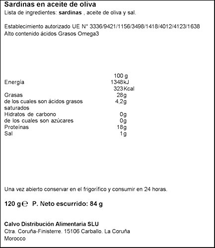 Sardinas calvo aceite oliva, 120g