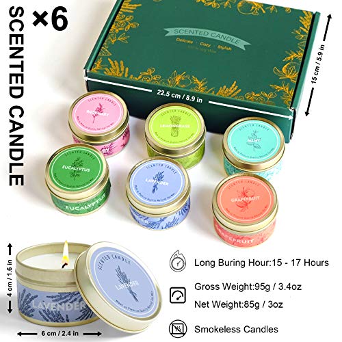 SCENTORINI 6 Velas Perfumadas con Aceite Essencial Aromaterapia 100% Cera de Soja Set de Regalo, Cítricas, Lavanda, Limonero, Rosmarino Menta y Eucalipto, Duración Total 102h