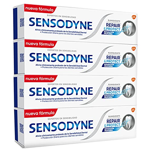 Sensodyne Repair & Protect Pasta de Dientes Blanqueante, Alivio para Dientes Sensibles, Protección Duradera frente a la Sensibilidad Dental, Pack de 4 x 75 ml