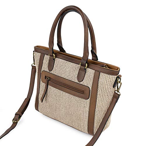 Skpat Bolso Shopping para Mujer con Doble Asa de Mano y Bandolera Adicional Regulable de Rafia y Piel Sintética Ligero Práctico Versátil Elegante para Todos los Días 307981, Color Beige, Talla única