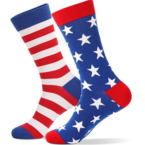 SOIMISS Calcetines de rayas para hombre, de la bandera americana, calcetines de tubo medio, 3 pares