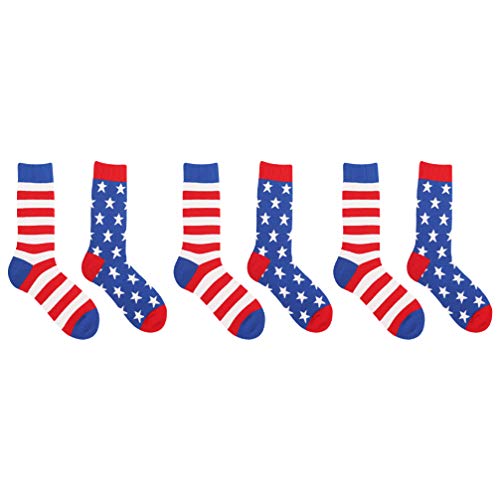 SOIMISS Calcetines de rayas para hombre, de la bandera americana, calcetines de tubo medio, 3 pares