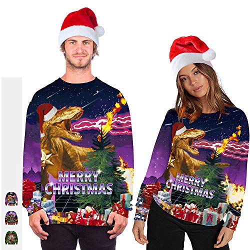 Sudadera con capucha de dinosaurio de Navidad 3D moda clásica con capucha unisex