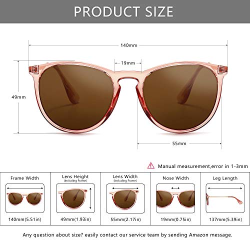 SUNGAIT Gafas de Sol Polarizadas Mujer Hombre Retro Redondas Unisex UV400 Proteccion(Lentes Polarizadas Marrón / Marco Rosa Marrón)