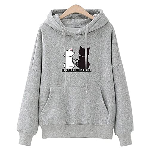 TMOYJPX Sudadera Mujer Capucha Barata Anchas Chica Impresión Gato, Top Suéter Mujer Tallas Grandes Originales Otoño e Invierno Oferta (Gris, XL)